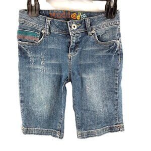 MUDD Girl's Jean Shorts Size 12 Pockets Zip/Button Embroidery Hippie Peace